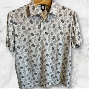 Footjoy‎ Men's 2XL Floral Gray & White Polo Orange Tree Golf Club Logo